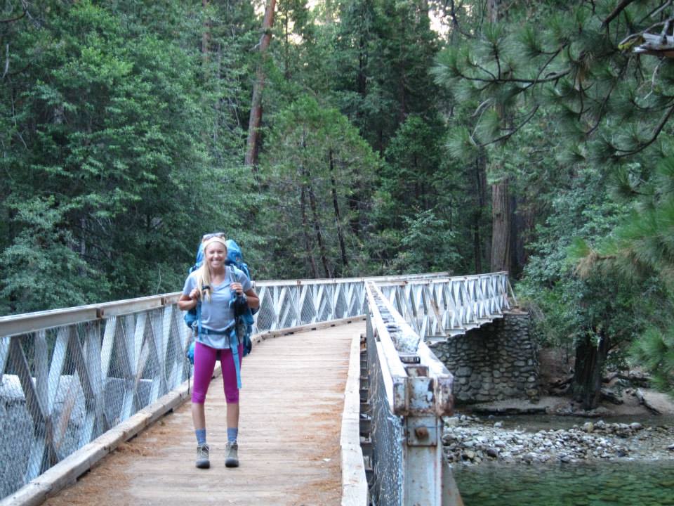 Girl on a Bridge on the Rae Lakes Loop Trail 
