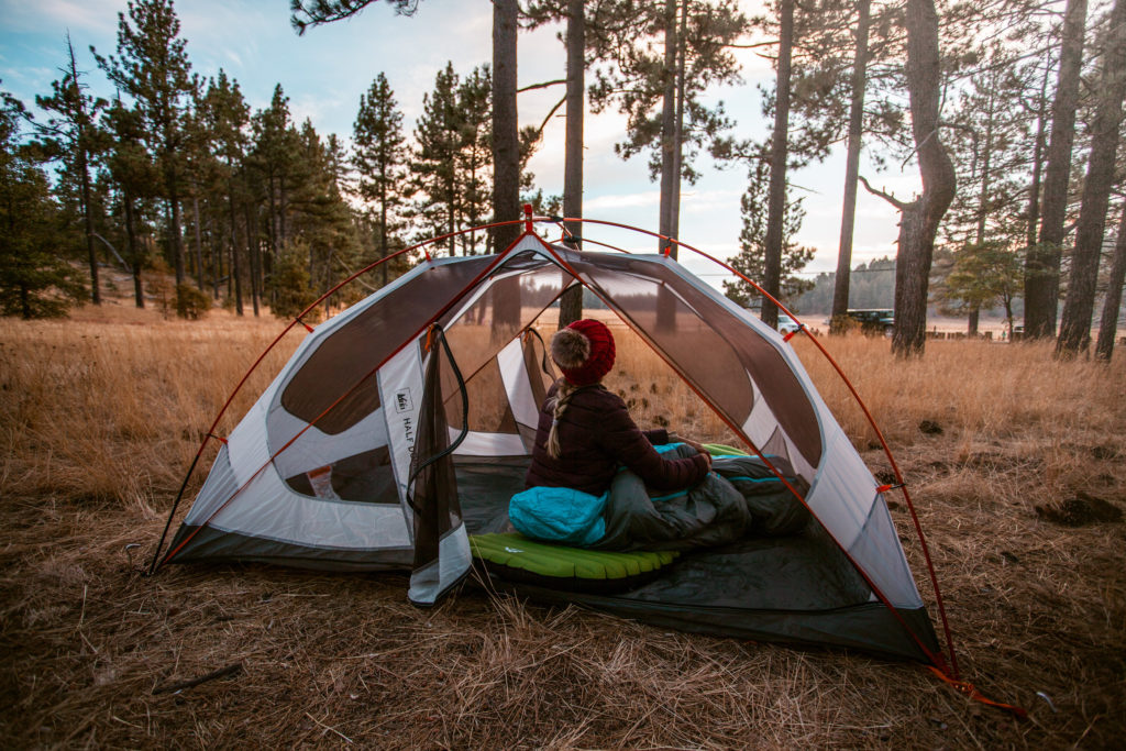 One of the best cold weather camping tips is to place your tent under trees